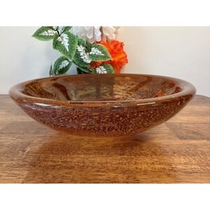 Vintage Amber Controlled Bubble Art Glass Bowl Heavy Handblown Murano‎ Style